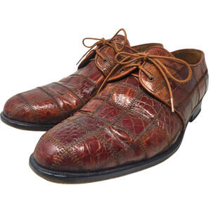 DAVID EDEN Genuine Crocodile Patchwork Mens 10 Derby Dress Shoes Round Toe Brown